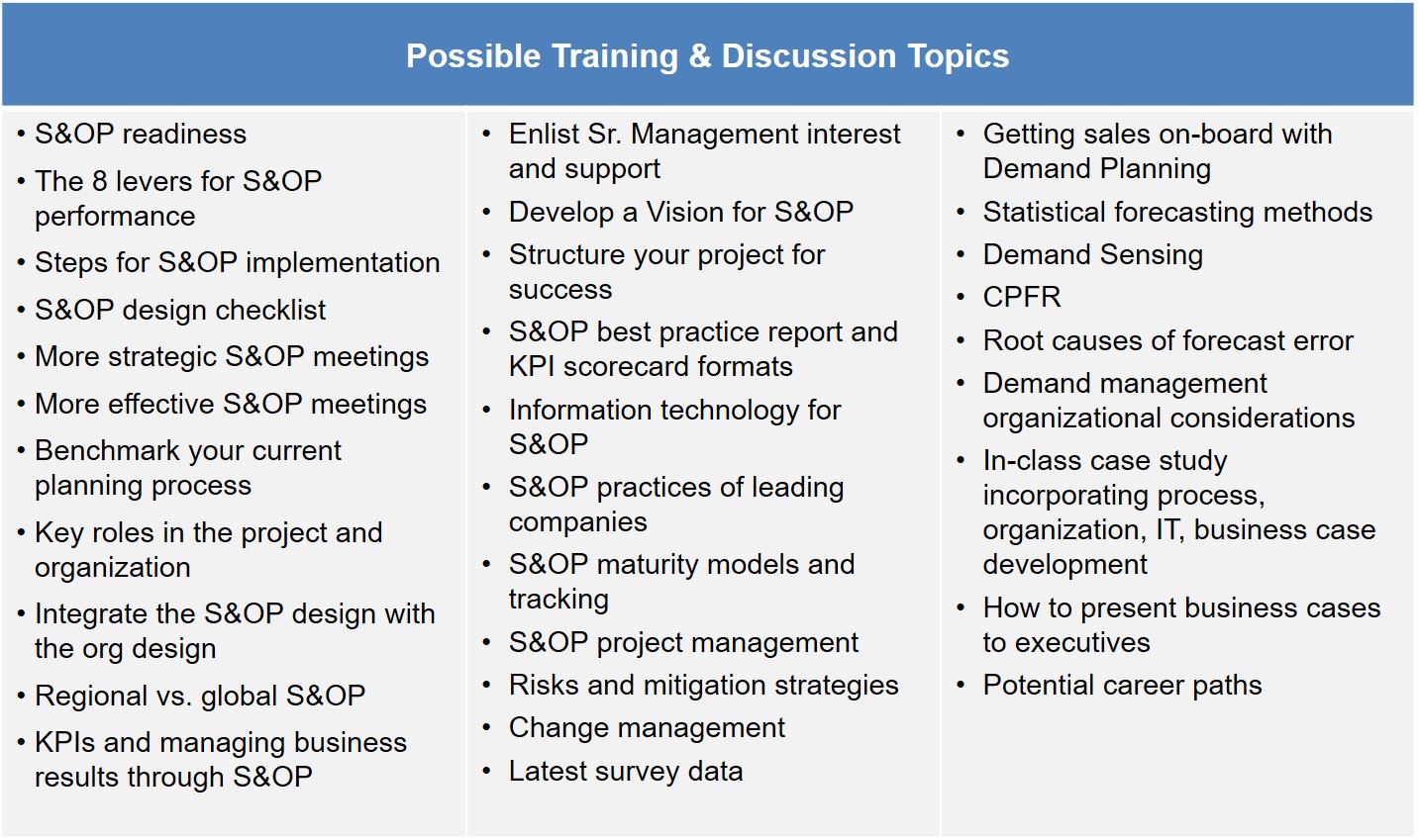 Executive S Op And Demand Forecasting Workshop Nexview Consulting S Op Consulting